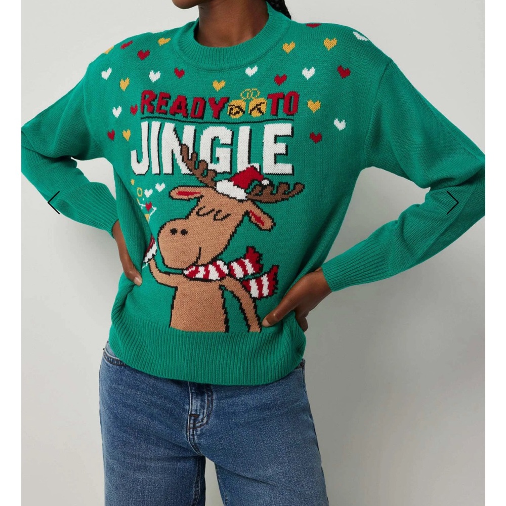 Green Reindeer Christmas Sweater - Ready to Jinglee